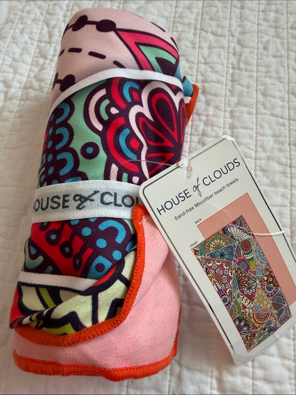 House of Clouds Pink Multicolor Microfiber Beach Towel